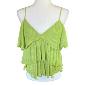 Zara Top Pleated Ruffle Lime Green L Fairy Whimsical Festival Indie Feminine NWT